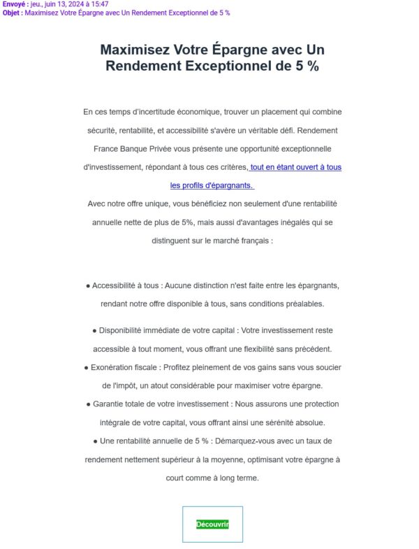 Exemple d'email frauduleux
